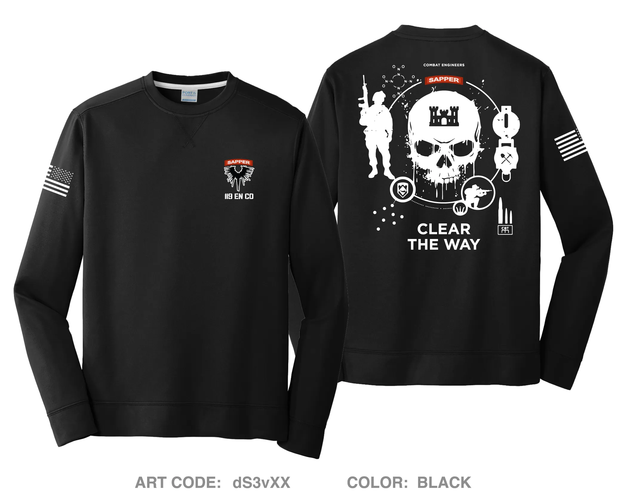 119 Engineer Company (SAPPER) HI-Tech Performance Crewneck Sweatshirt - dS3vXX