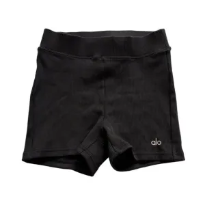 ALO Yoga Goddess Ribbed High-Waist Hot Shorts in Black