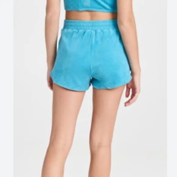ALO Yoga Terry High Waist Beachside Shorts in Blue Splash