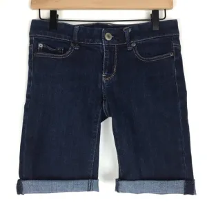 AMERICAN EAGLE Jean Shorts Cut Off Bermuda Long Stretch Denim Dark Wash Size 4