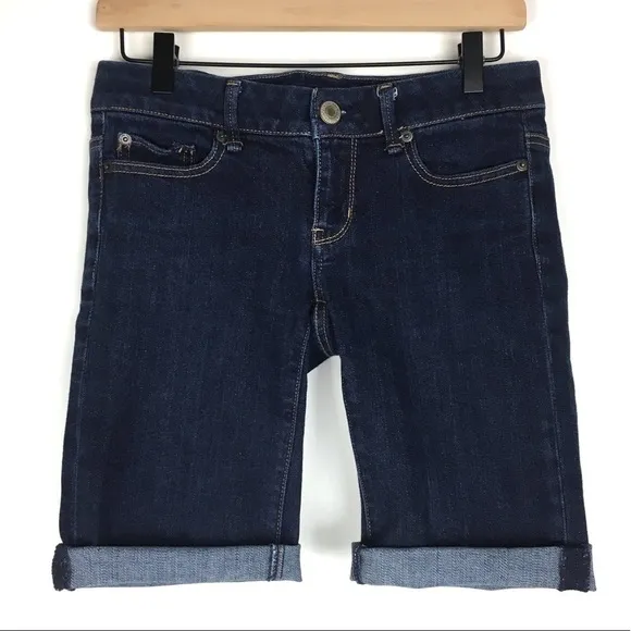 AMERICAN EAGLE Jean Shorts Cut Off Bermuda Long Stretch Denim Dark Wash Size 4