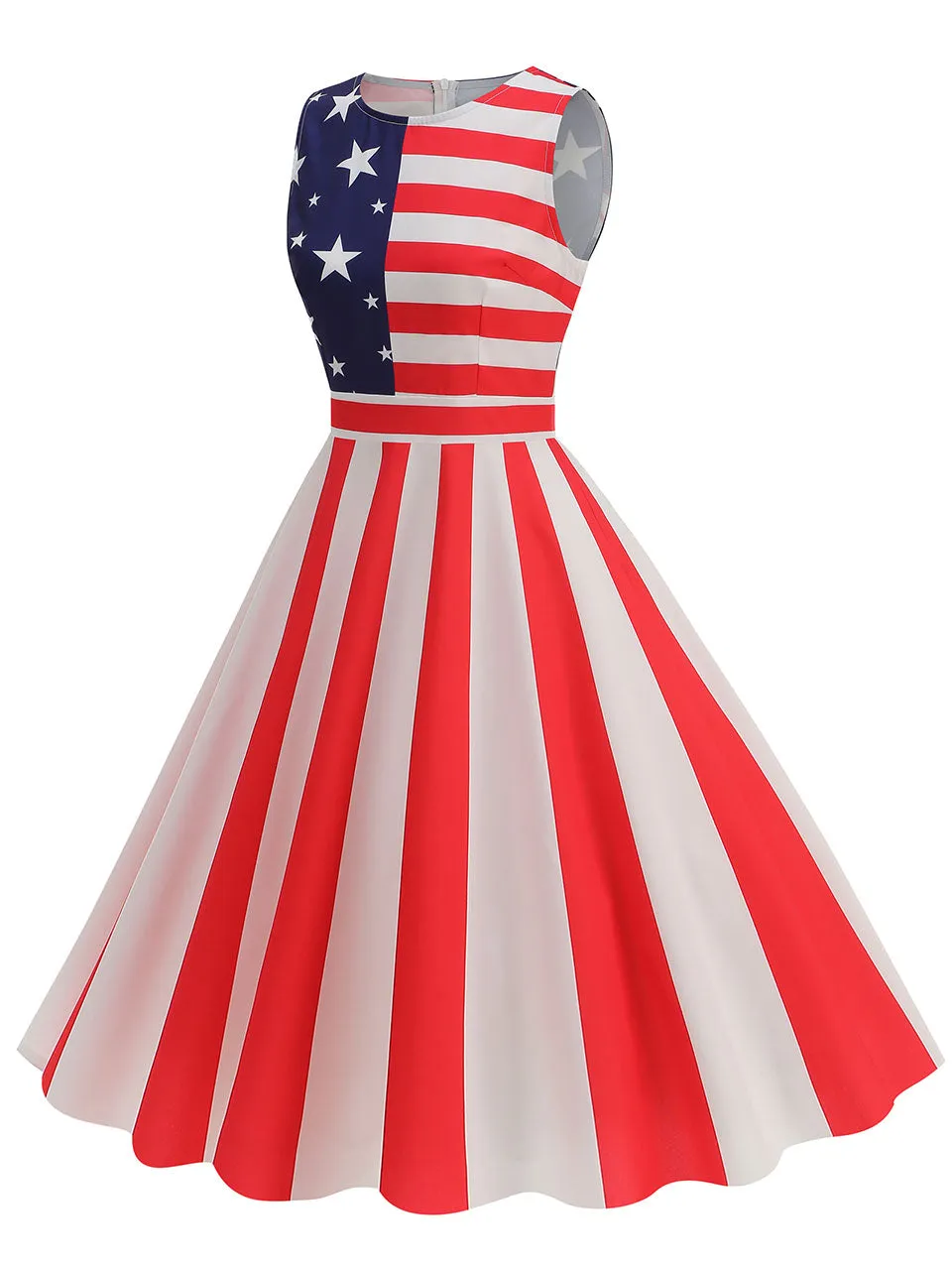 American Flag Stars Stripes  Sleeveless 1950S Vintage Dress