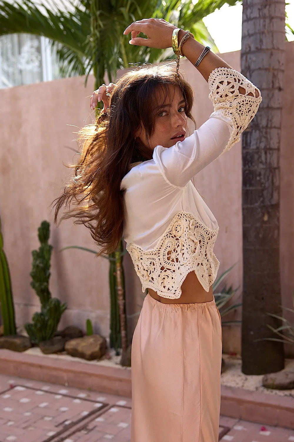 Angie Silk   Cotton Crochet Blouse