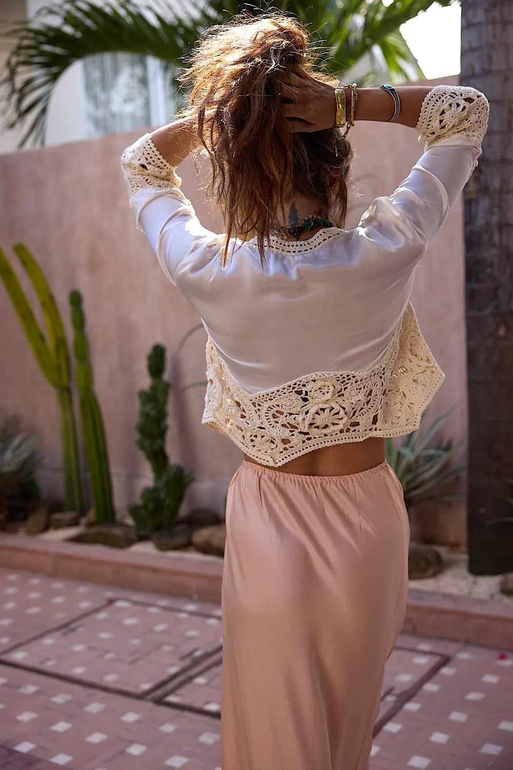 Angie Silk   Cotton Crochet Blouse