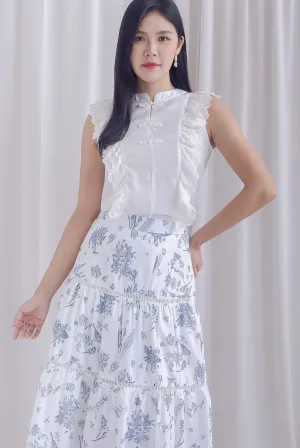 Ashlee Eyelet Flutter Oriental Collar Top In White