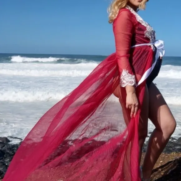 Baby Blue Maternity Photoshoot Lace on Mesh Gown Robe