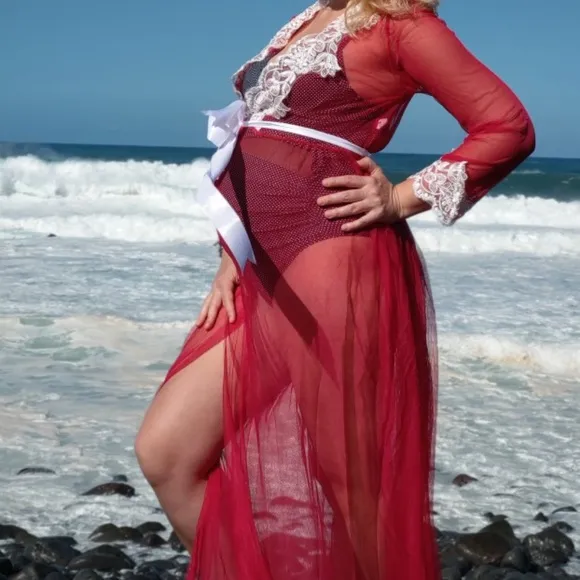 Baby Blue Maternity Photoshoot Lace on Mesh Gown Robe