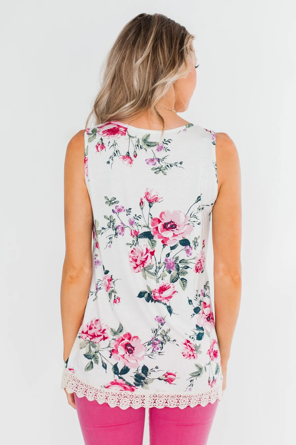 Baby It's You Floral Lace Tank Top- Ivory