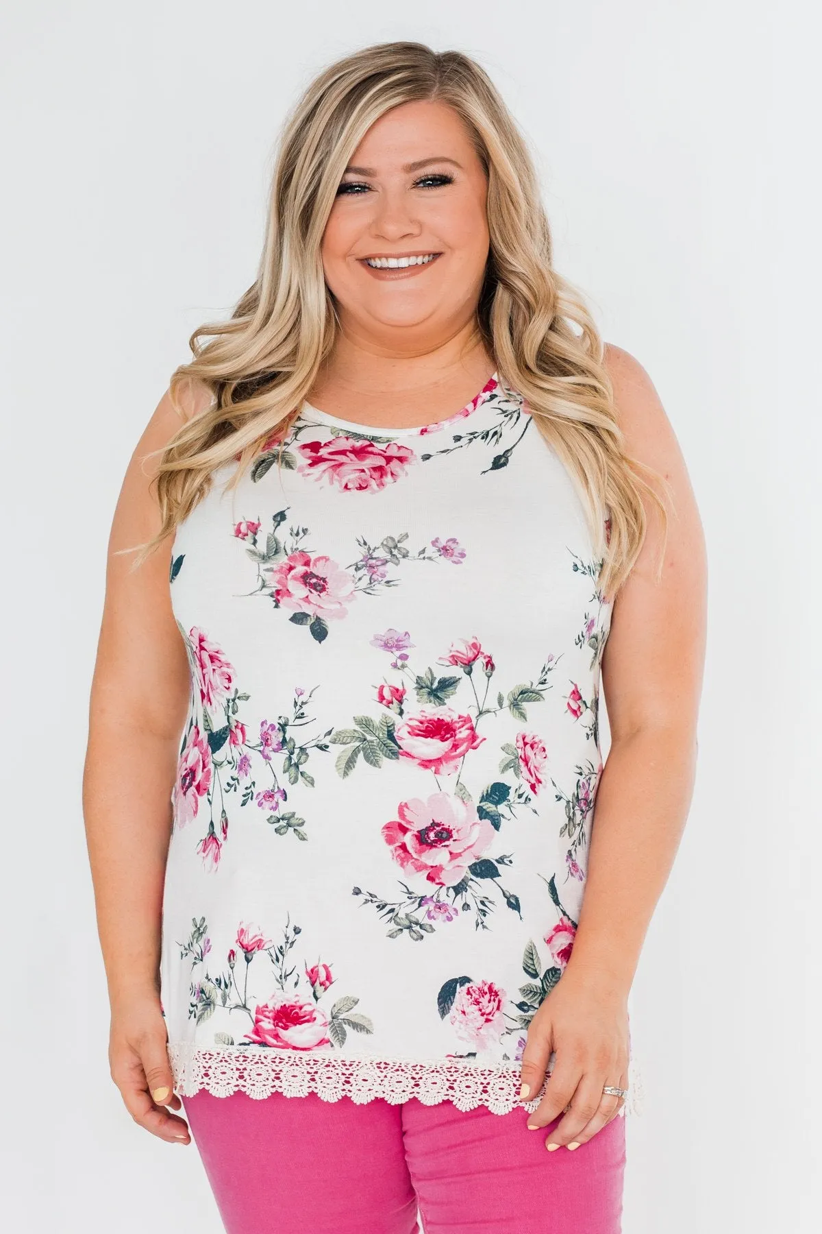 Baby It's You Floral Lace Tank Top- Ivory
