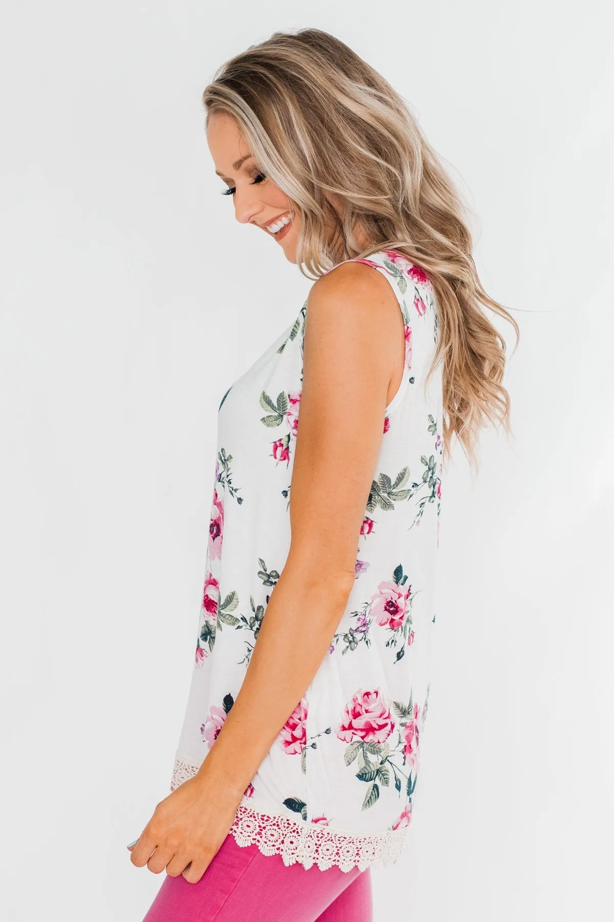 Baby It's You Floral Lace Tank Top- Ivory