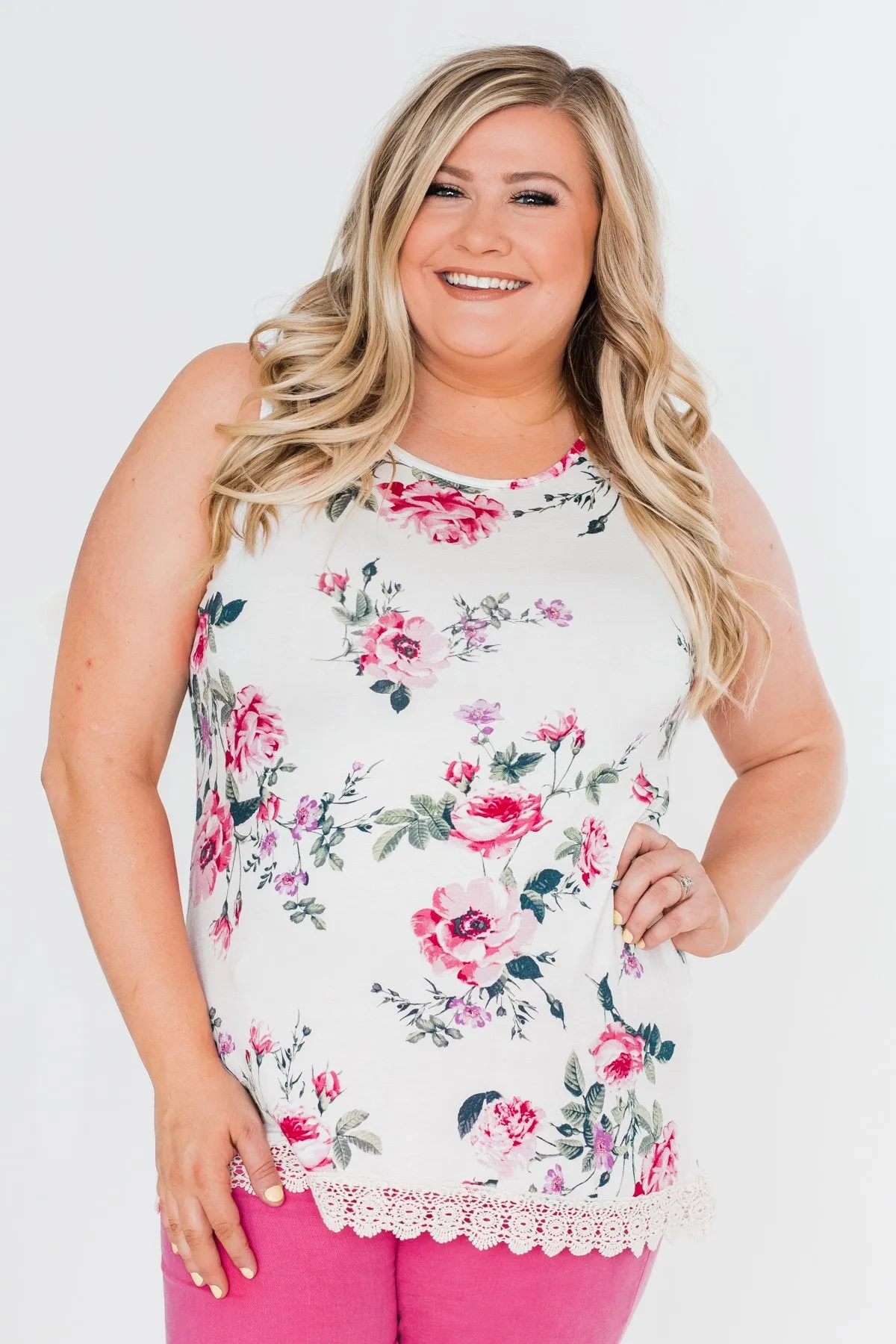 Baby It's You Floral Lace Tank Top- Ivory