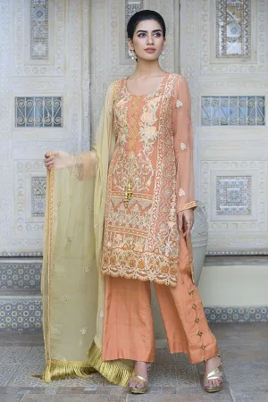 Beautiful designer crinkle chiffon dress in pale rust color # P2290