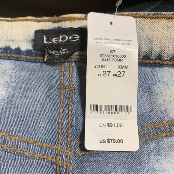 Bebe hi-waist distressed boyfriend jean shorts NWT