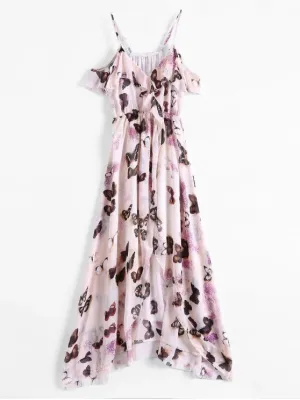 BerryBetty - Cute Butterfly Cold Shoulder Chiffon Dress