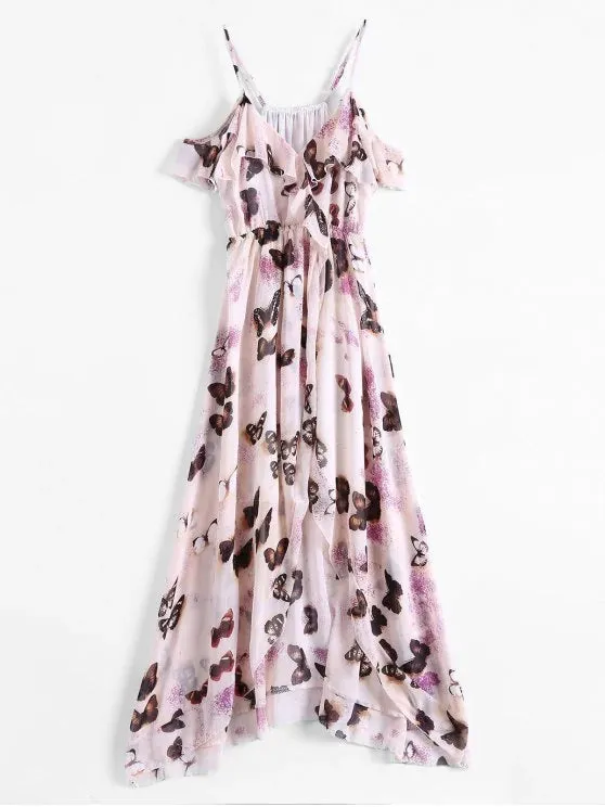 BerryBetty - Cute Butterfly Cold Shoulder Chiffon Dress