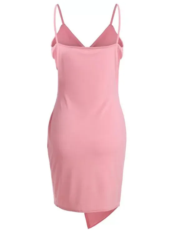 BerryBetty - Fashion Spaghetti Strap Ruched Asymmetric Bodycon Dress