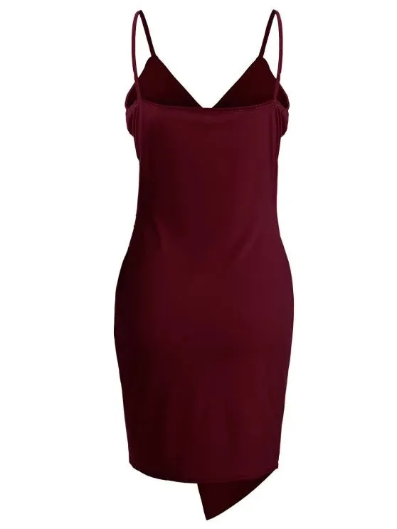 BerryBetty - Fashion Spaghetti Strap Ruched Asymmetric Bodycon Dress