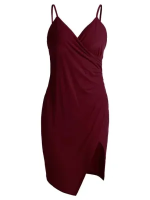 BerryBetty - Fashion Spaghetti Strap Ruched Asymmetric Bodycon Dress