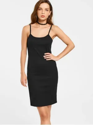 BerryBetty - Fun Slit Ribbed Bodycon Slip Dress