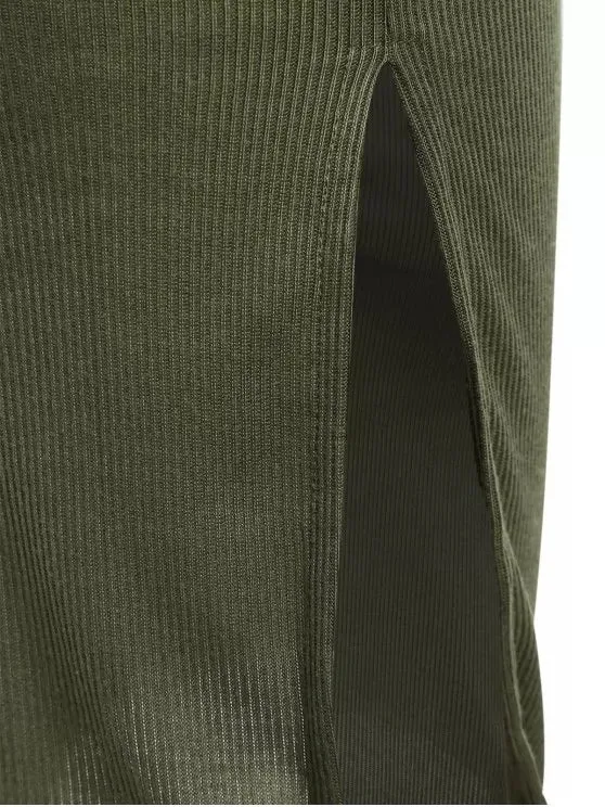 BerryBetty - Fun Slit Ribbed Bodycon Slip Dress