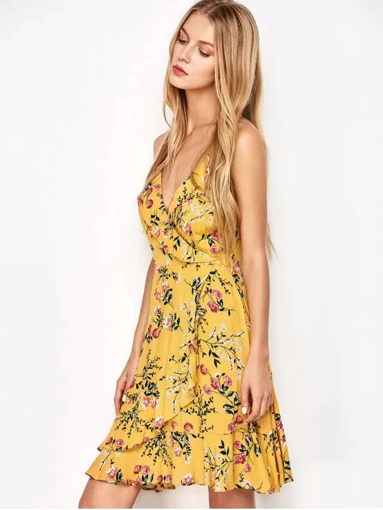 BerryBetty - Gorgeous Crossover Floral Print Cami Dress