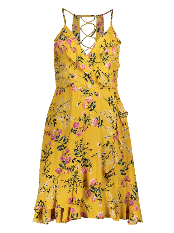 BerryBetty - Gorgeous Crossover Floral Print Cami Dress