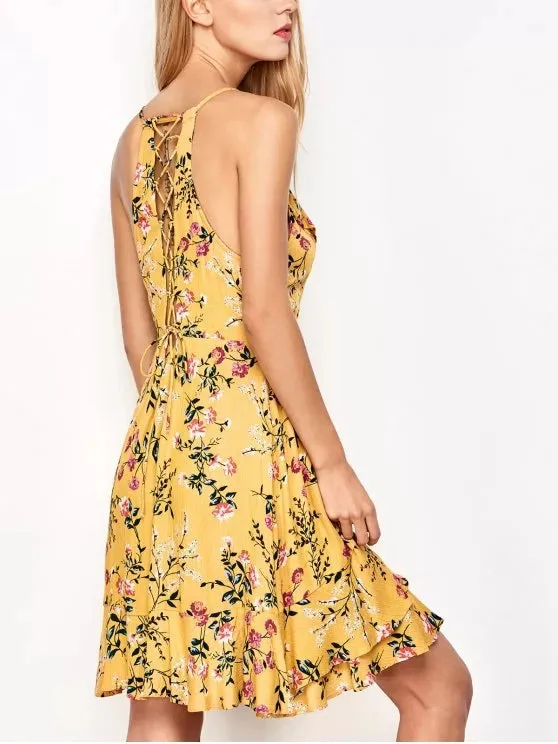BerryBetty - Gorgeous Crossover Floral Print Cami Dress