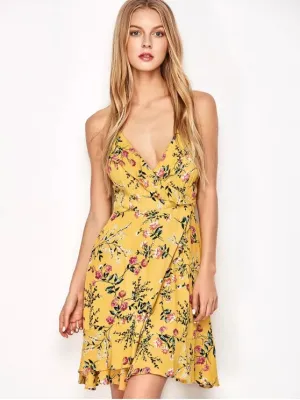 BerryBetty - Gorgeous Crossover Floral Print Cami Dress