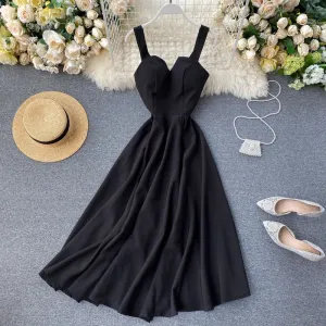 BerryBetty - New Women V-neck Party Dress Summer Retro Solid Color High Waist Long Robe Ladies Slim Backless Bodycon Dress Vestidos
