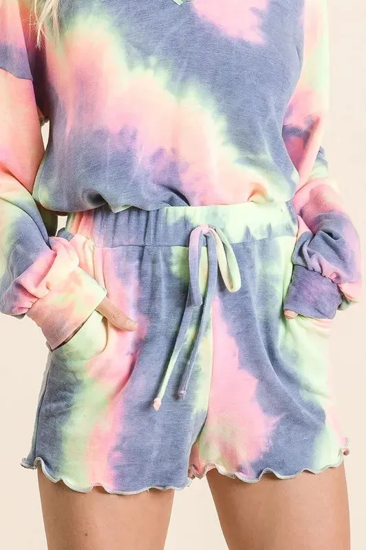 BiBi Tie Dye French Terry Shorts and Curly Edge