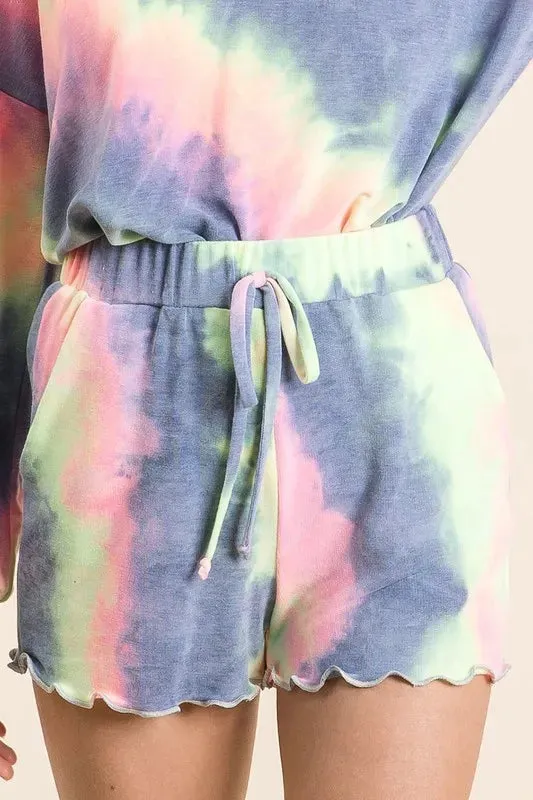 BiBi Tie Dye French Terry Shorts and Curly Edge