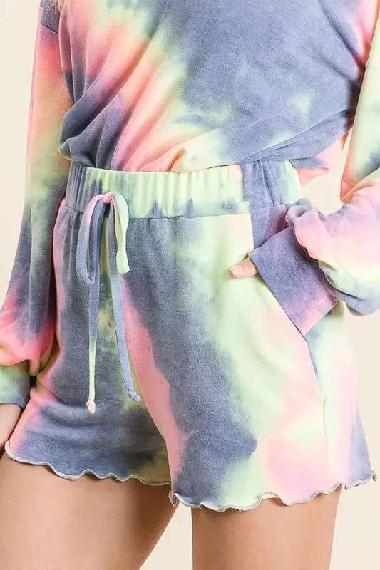 BiBi Tie Dye French Terry Shorts and Curly Edge
