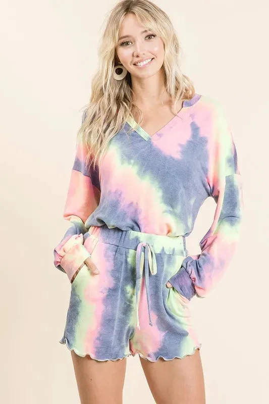 BiBi Tie Dye French Terry Shorts and Curly Edge