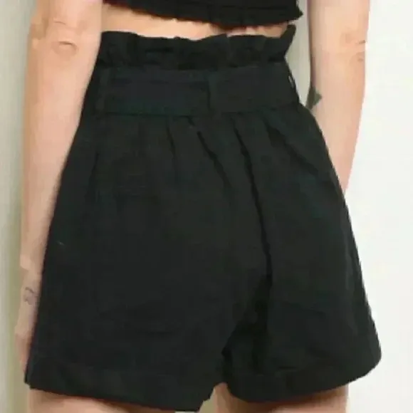 BLACK DENIM HIGH WAIST SHORTS