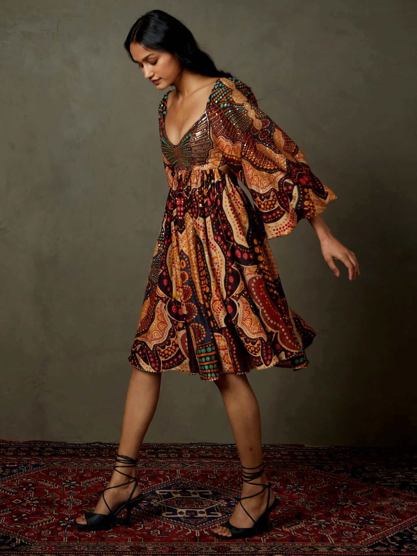 Black embroidered petunia dress
