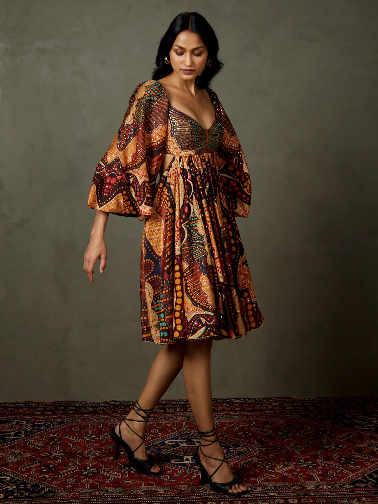 Black embroidered petunia dress