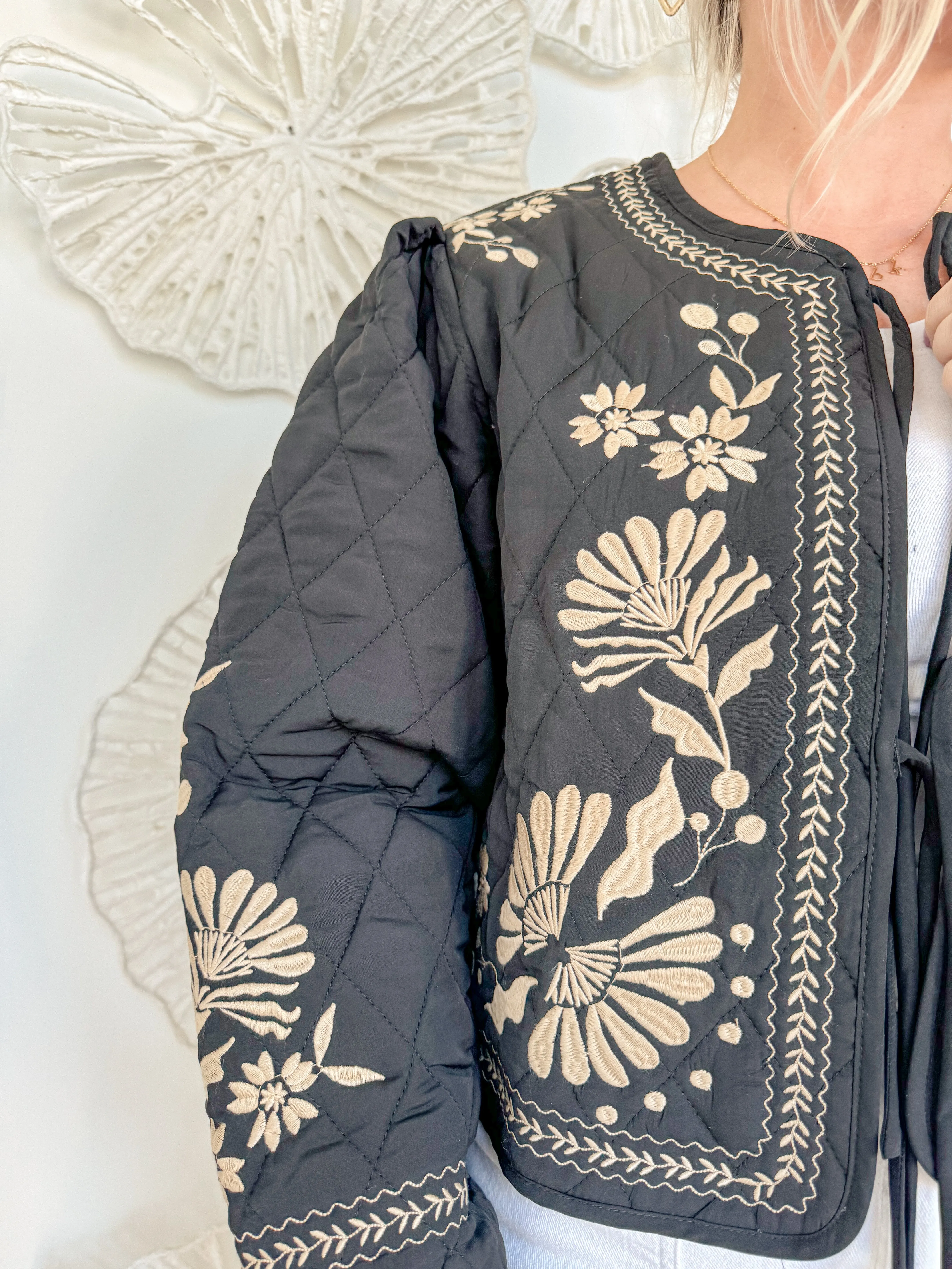 Black Embroidered Quilted Jacket