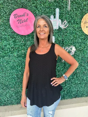 Black Eyelet Tank Top