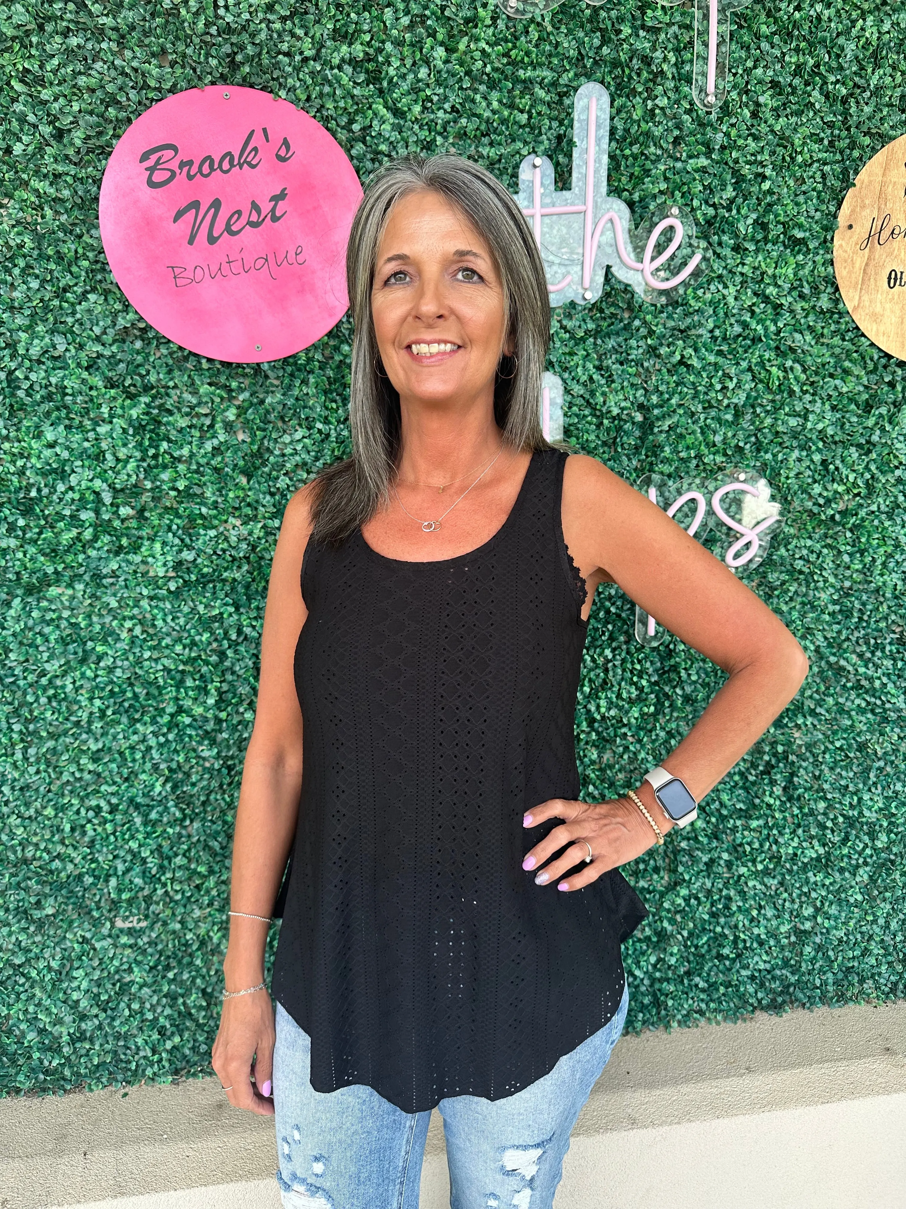 Black Eyelet Tank Top