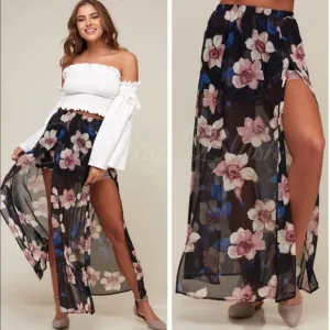 BLACK FLORAL MAXI SKIRT SIZE LARGE NWT🌷