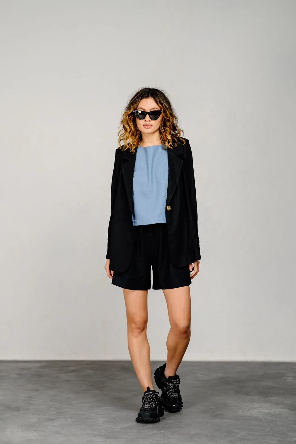 Black linen shorts