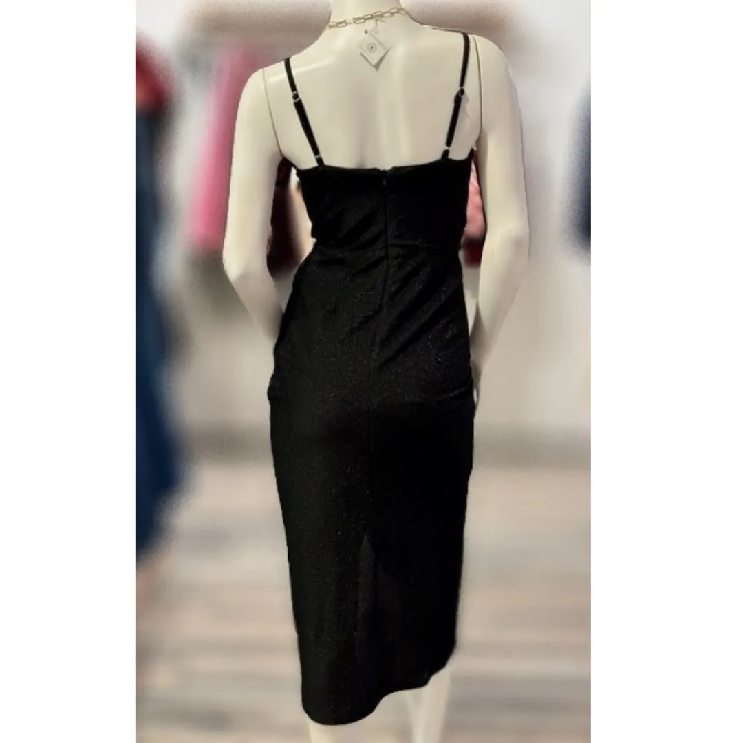 Black metallic lurex knit spaghetti strap dress