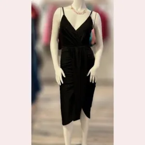 Black metallic lurex knit spaghetti strap dress