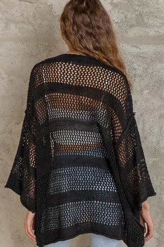 Black Open Weave Mix Crochet Cardi