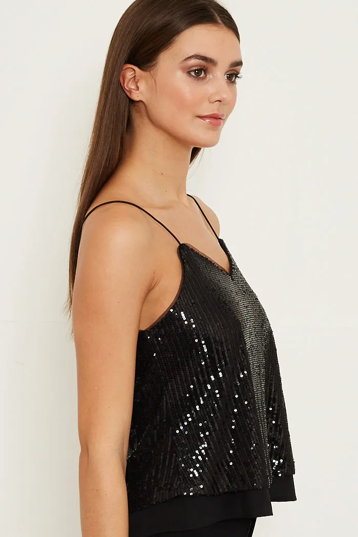 Black Sequin Cami Top