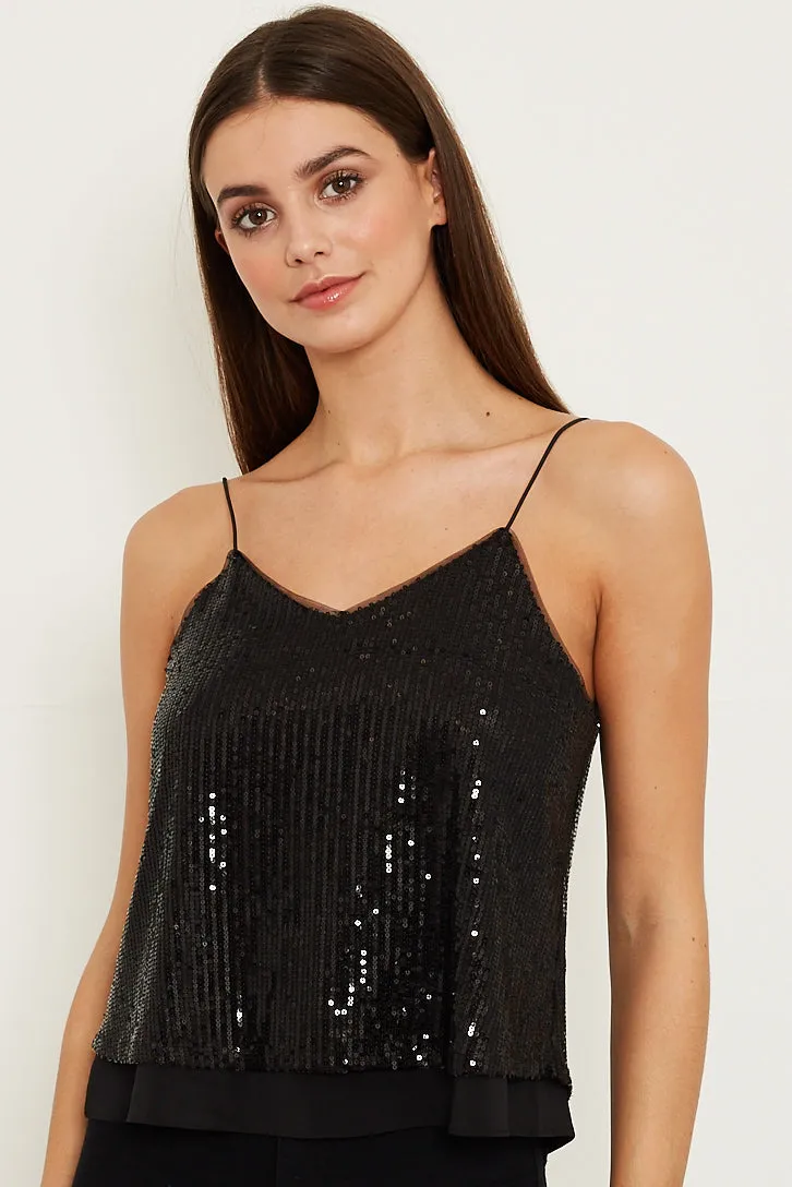 Black Sequin Cami Top