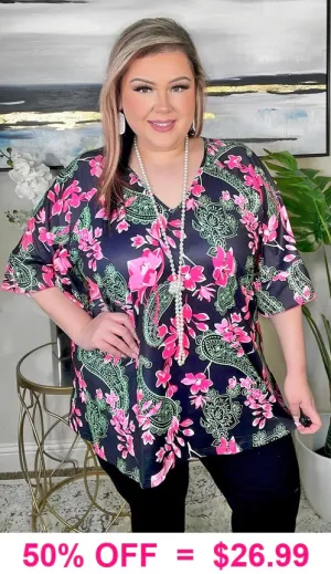 Black top pink floral lime paisley - loose fit