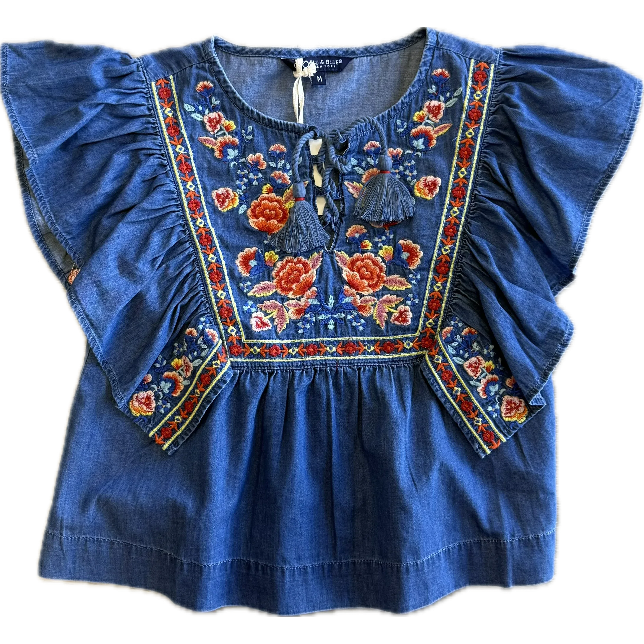 Blu & Blue Daisy Embroidered Top