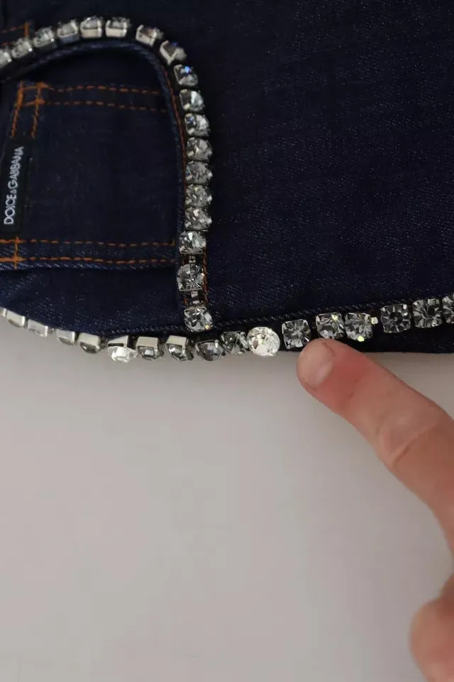 Blue Denim Stretch Crystal Hot Pants Shorts