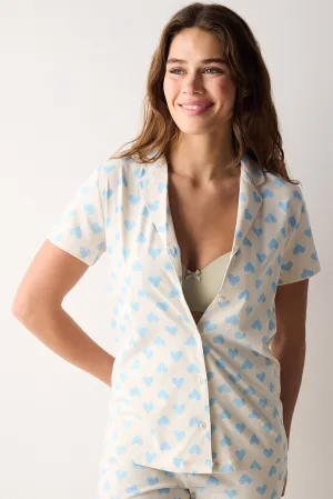 Blue Hearts Shirt Pants Pajama Set
